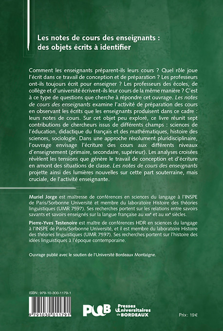 Les notes de cours des enseignants : des objets écrits à identifier