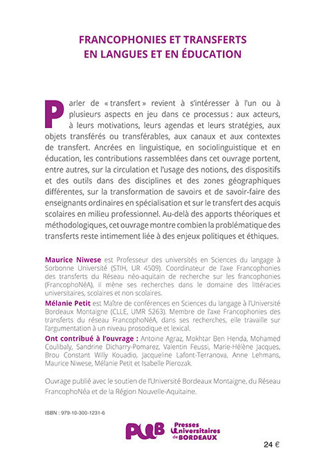 Francophonies et transferts en langues et en éducation